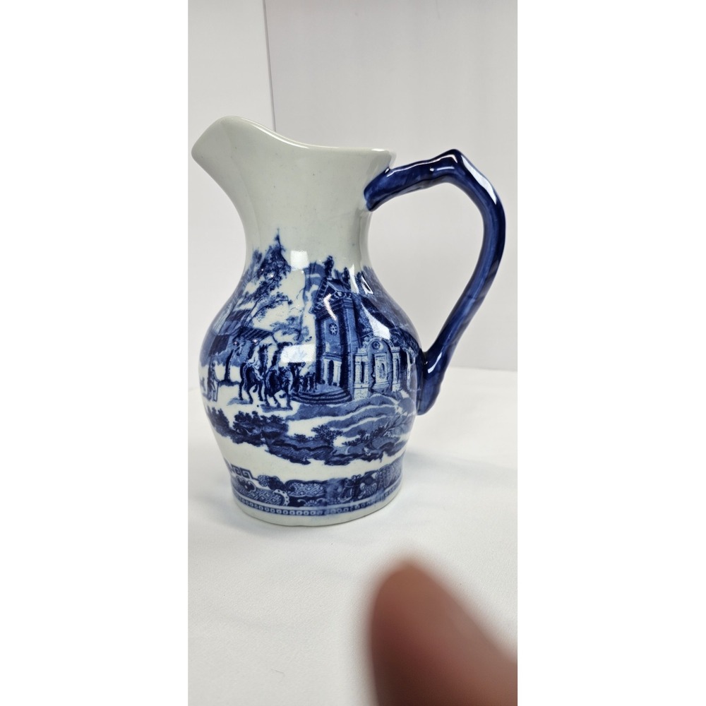 Vintage Lg. Victoria Ware Ironstone Pitcher - Flow Blue Style - Old World Town